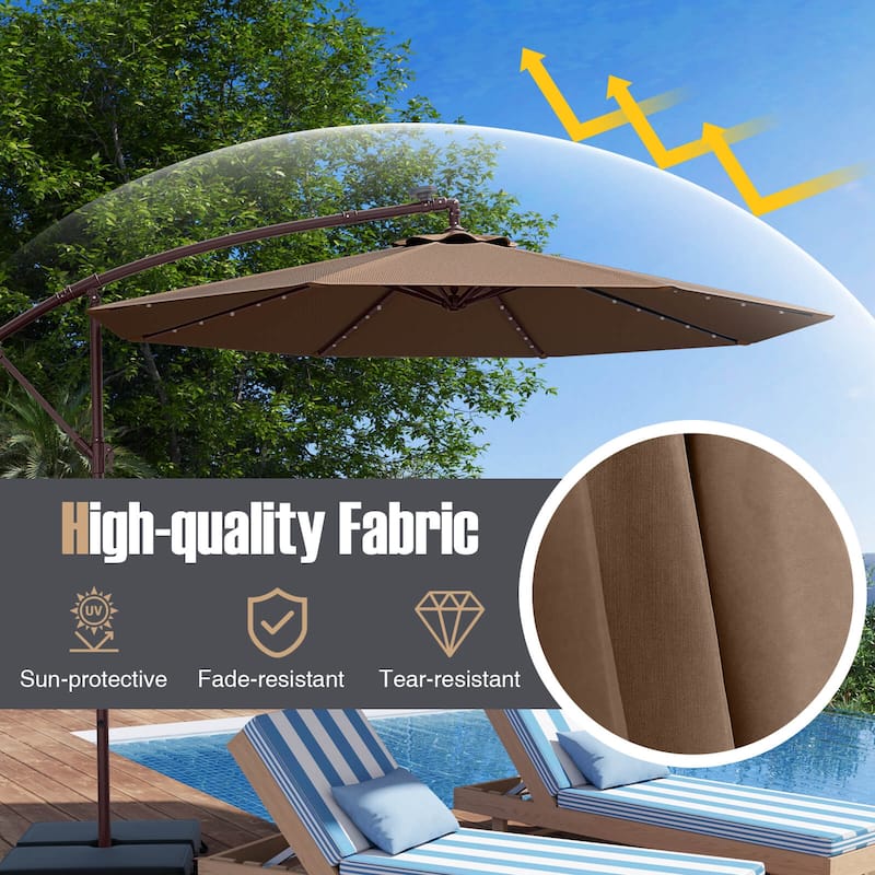 Costway Patio 10FT Hanging Offset Umbrella 32 LED Lights Sand Bag