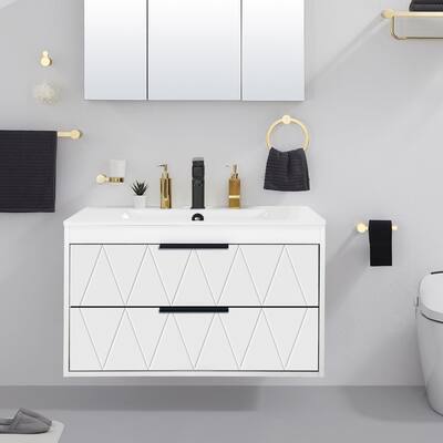Bathroom Vanity Sink Combo Wall Mounted Cabinet Vanity Set with Drop in Sink