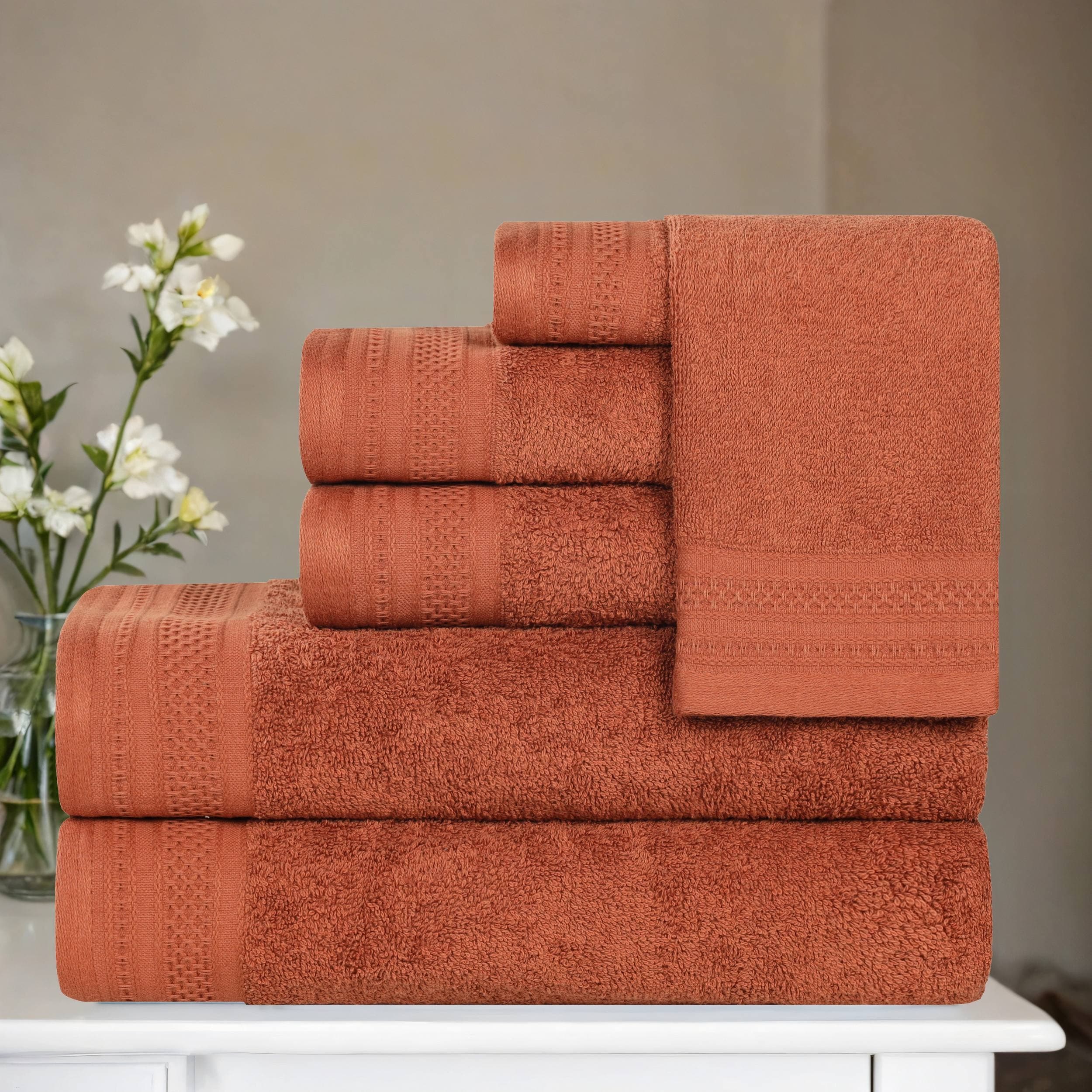 Superior Honeycomb Textured Border Cotton Medium Weight 6 Piece Towel Set