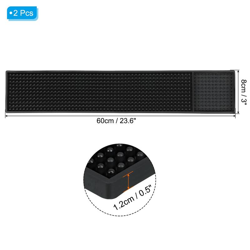 2Pcs PVC Bar Mats Non-Slip Bar Service Cup Mat Spill Mat - Black - 23.6" x 3" x 0.5"