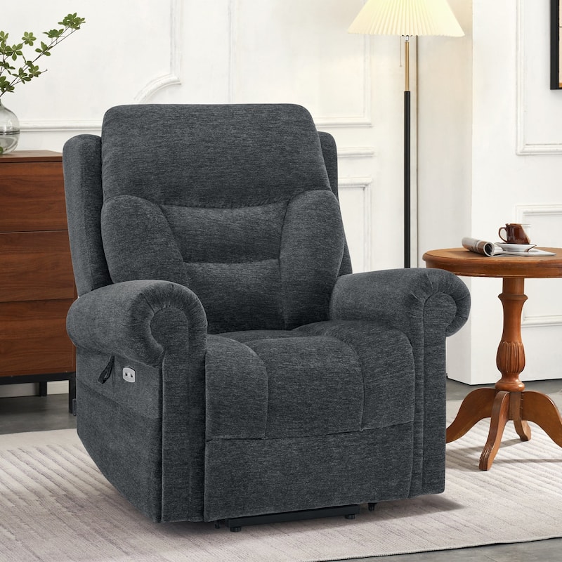 MCombo Dual Motor Power Lift Recliner Chair with Massage and Dual Heating, Adjustable Headrest, Fabric 7888 - Dark Grey