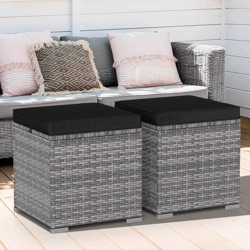 Costway 2PCS Patio Rattan Ottomans Seat Side Table Storage Box - See Details
