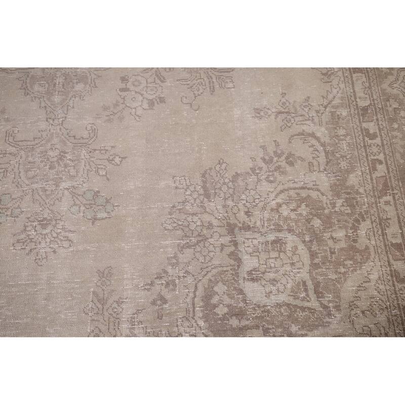 Muted Distressed Tabriz Vintage Persian Ug Hand-Knotted Wool Carpet - 8'0" x 11'3"