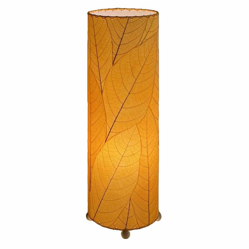 Handmade 24 Inch Cocoa Leaf Cylinder Table Lamp, Cocoa Leaves Shade, 8 x 8 x 24 in. - 8 x 8 x 24
