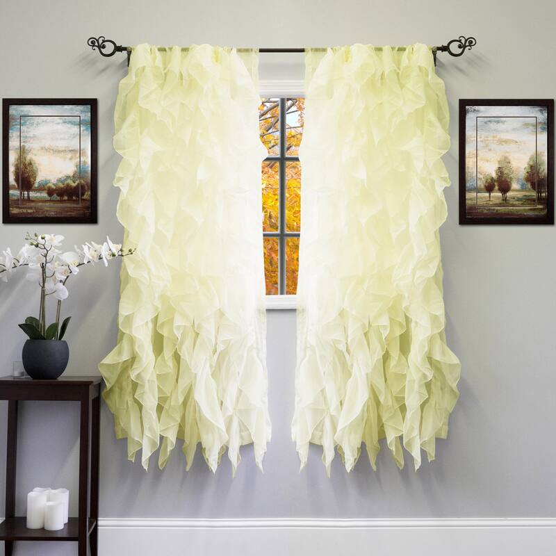 Sweet Home Collection Chic Sheer Voile Vertical Ruffled Tier Window Single Panel Curtain - 63" Long