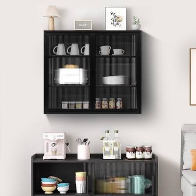Retro Haze Glass Door Wall Cabinet with Detachable Shelves, Bathroom Storage Cabinet, Metal Medicine Cabinet
