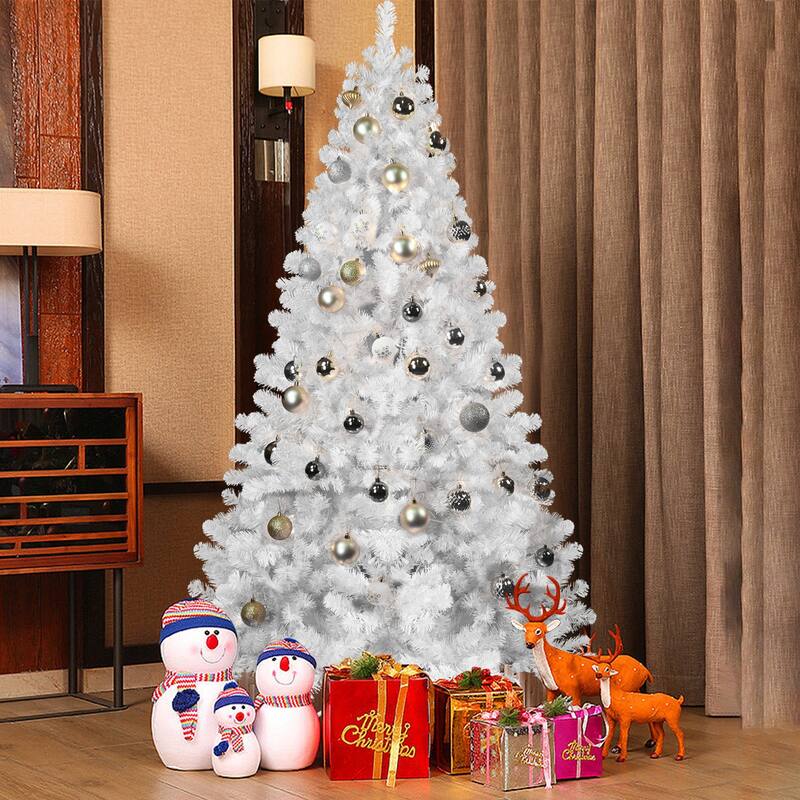 Unlit White Artificial Christmas Tree - Memory Wire, Hinged Branches, Easy Assembly