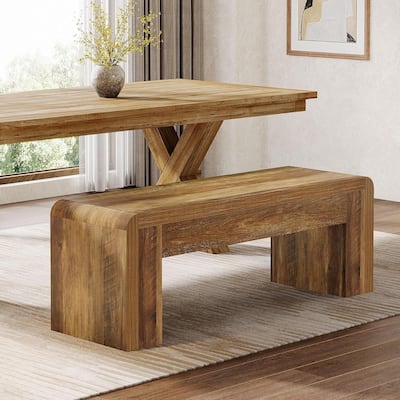 47 Inches Brown Engineered Wood Dining Bench, Farmhouse Kitchen Table Bench for Dining Room, Restaurant
