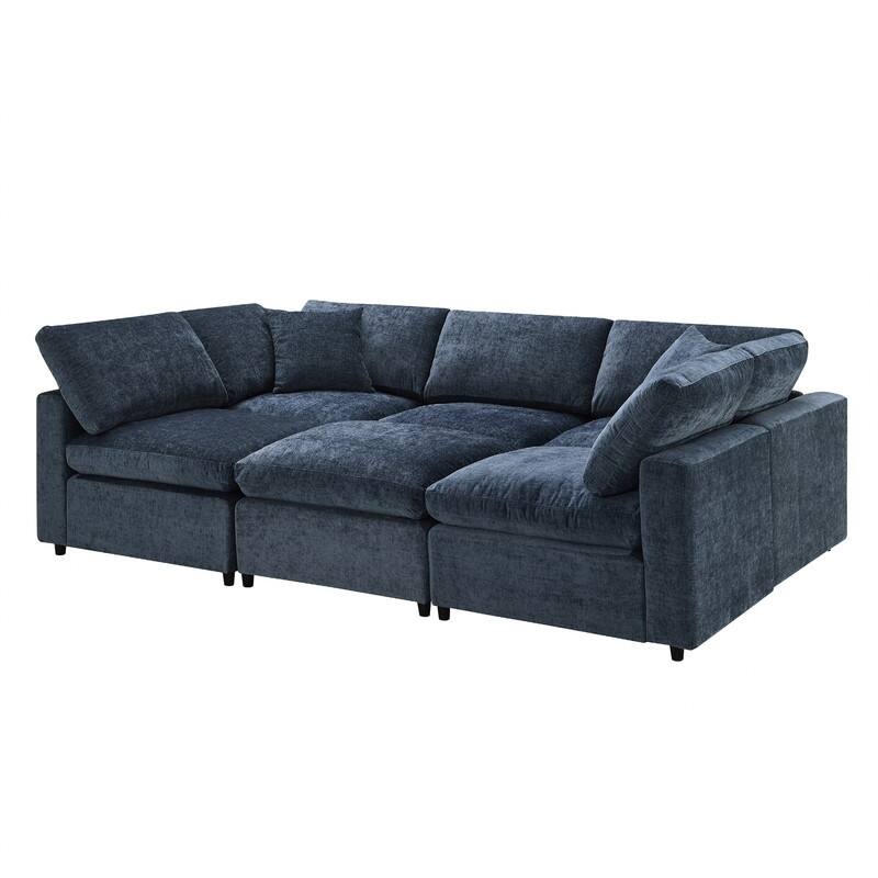 Modern Modular U-Shaped Sectional Sofa, Convertible Cloud Sleeper Sofa Bed, 6 Seat Chenille Sectional Couch Set with Ottoman