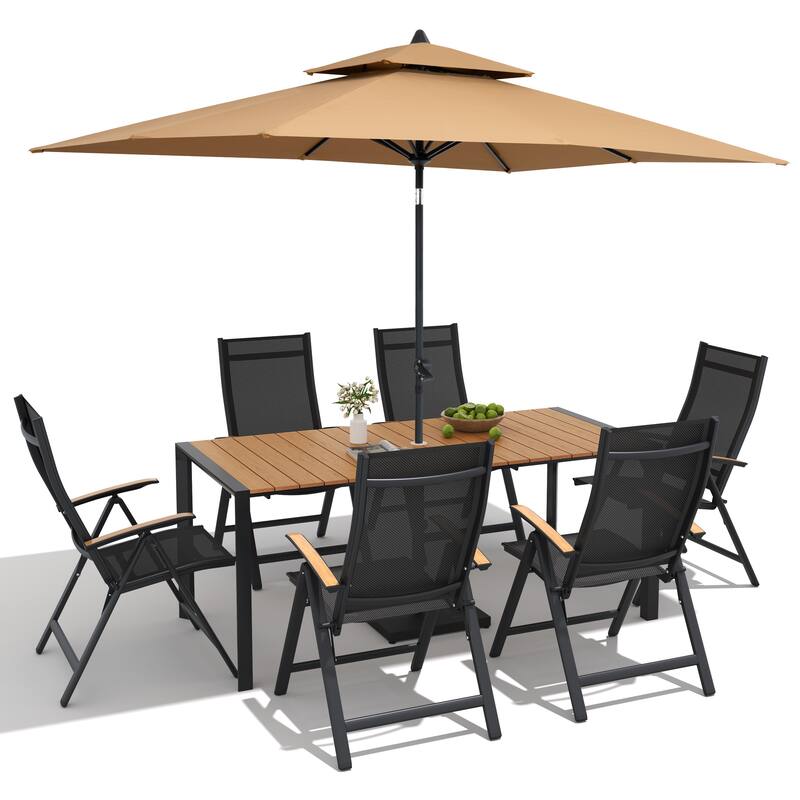 9/11-Piece Outdoor Patio Dining Set Aluminum Dining Table and Chairs w/10 ft Market Umbrella and Base