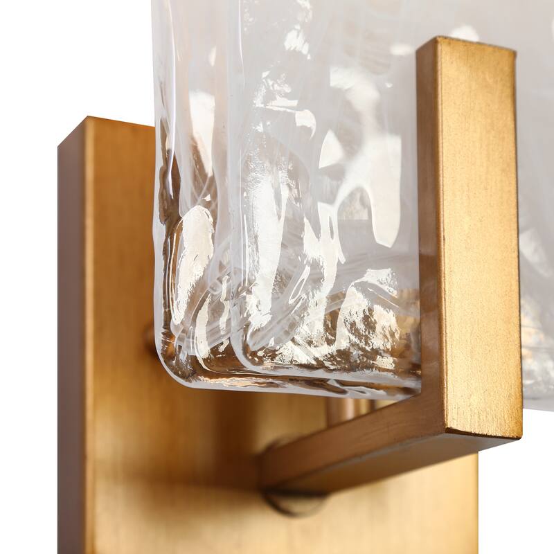 Modern Gold 1-Light Handcrafted Glass Wall Sconces Art Bathroom Vanity Light - Antique Brushed Gold - W5" x H11.8" x D4.7"