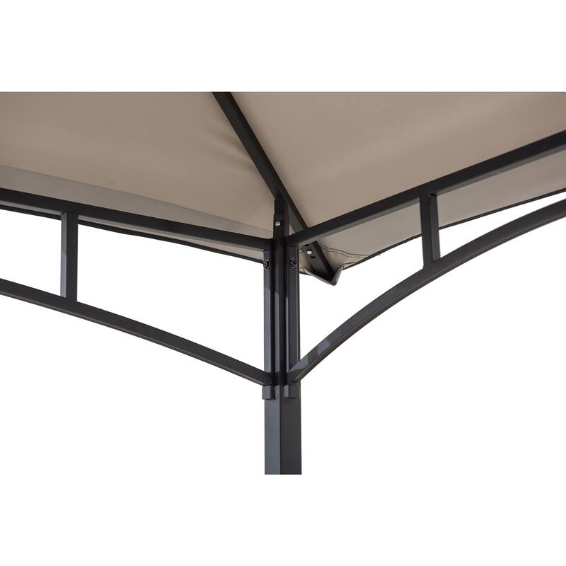 Sunjoy 5 Ft. x 8 Ft. Black Steel 2-Tier Grill Gazebo with Gray and Black Canopy