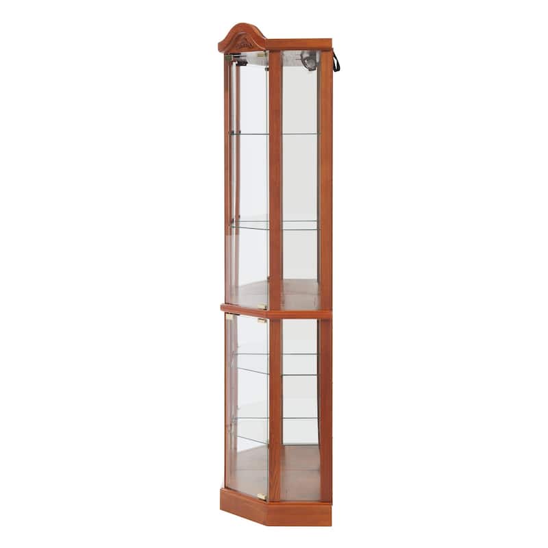 Lighted Glass Display Cabinet Corner Curio Cabinet with Adjustable Shelves