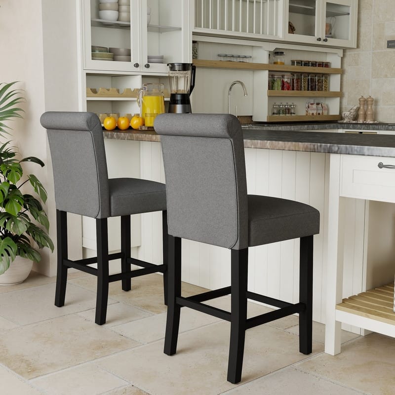 24 Inches Fabric Upholstered Counter Height Bar Stools with Button Tufted Back Set of 2