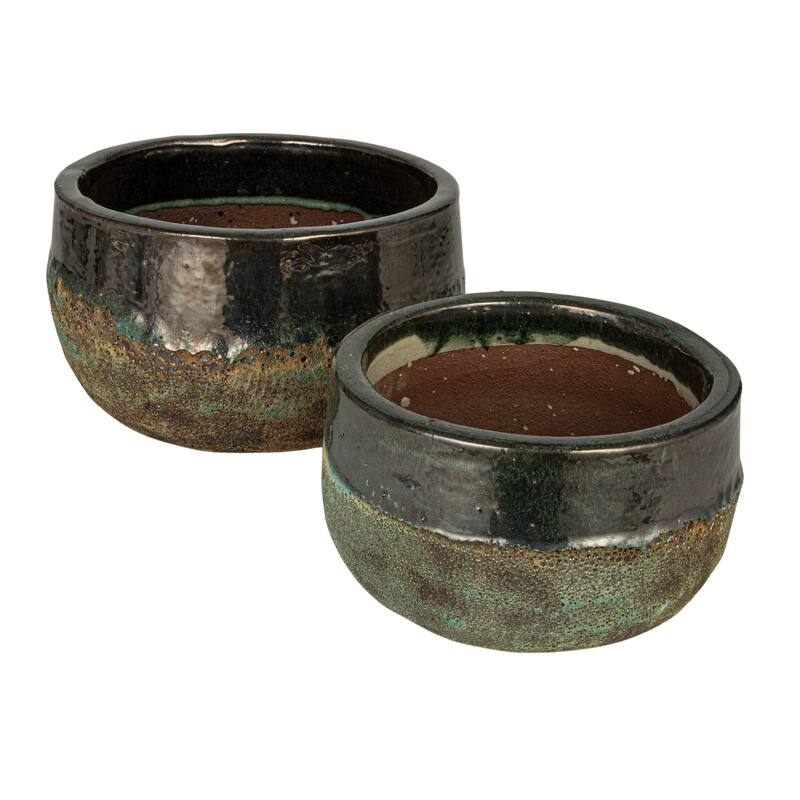 Textured Terra-cotta Planters, Set of 2 - 14.6"L x 14.6"W x 8.7"H