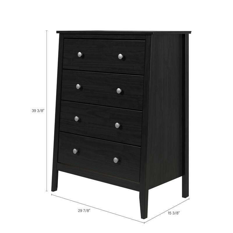 Jela Solid Wood 4 Drawer Dresser - Black