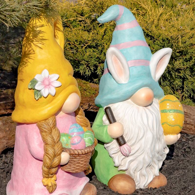 Set of 2 Easter Garden Gnome Couple with Bunny Ears