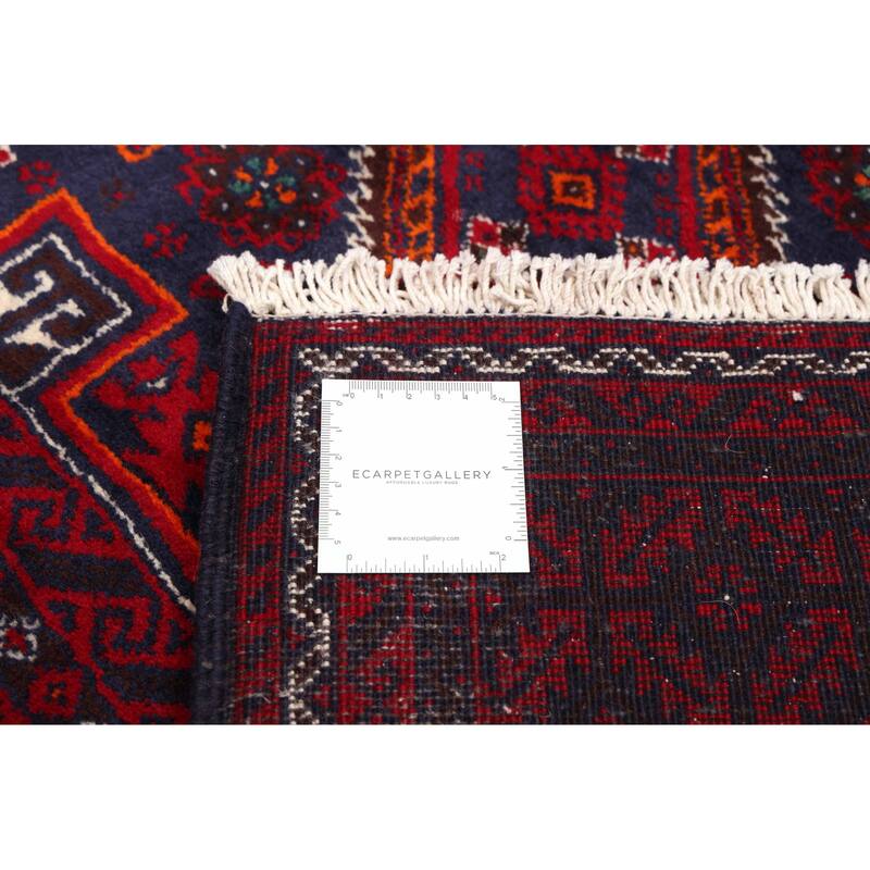 ECARPETGALLERY Hand-knotted Teimani Dark Navy, Red Wool Rug - 3'3 x 6'1