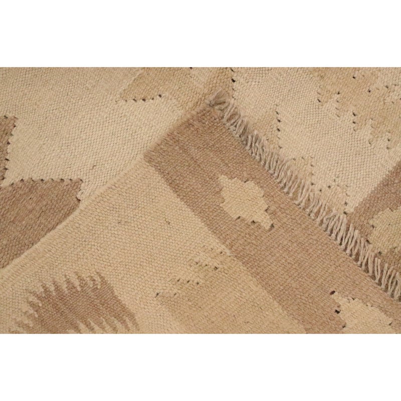 Hand Woven Oriental 100% Wool Carpet Southwestern Tribal Beige & Ivories Kilim Area Rug - 9' 1'' X 5' 9''