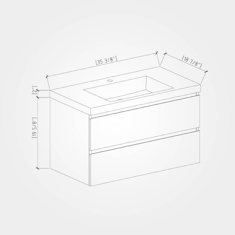 24/30/36 inch Wall-Mounted Bathroom Vanity Set in Grey Oak with Integrated Black Resin Sink