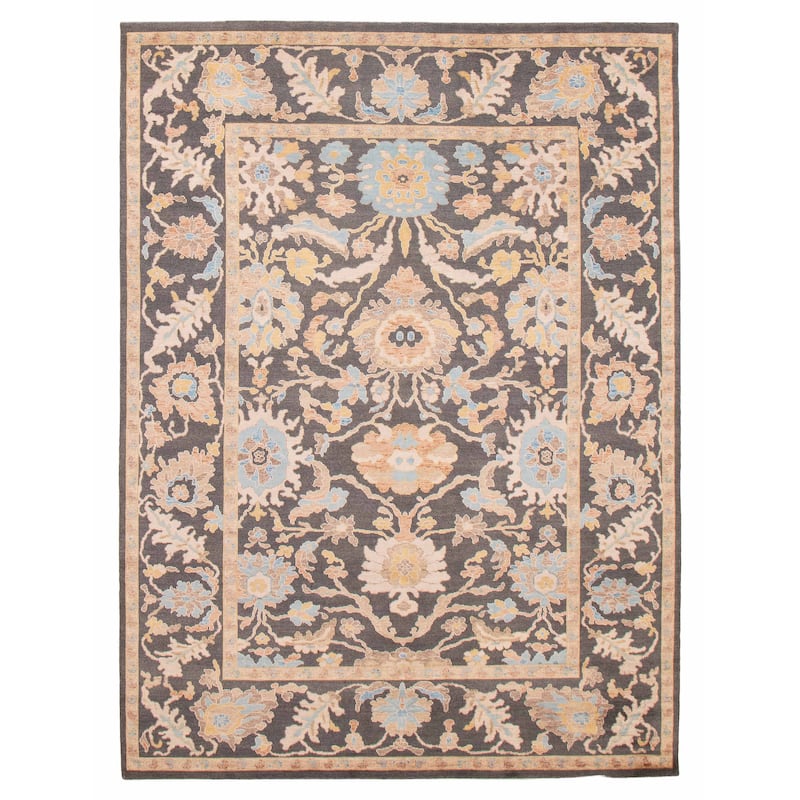 ECARPETGALLERY Hand-knotted Heritage Dark Grey Silk, Wool Rug - 7'3 x 9'10 - Dark Grey - 7'3 x 9'10