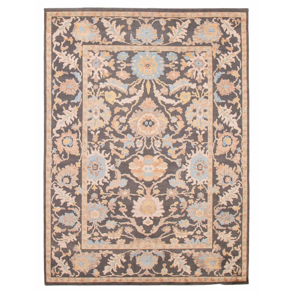 ECARPETGALLERY Hand-knotted Heritage Dark Grey Silk, Wool Rug - 7'3 x 9'10