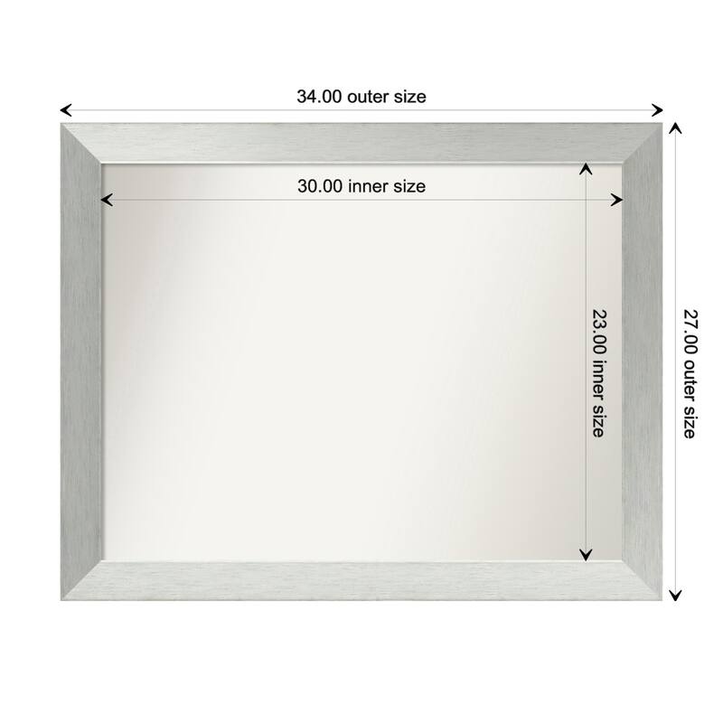 Brushed Sterling Silver Framed Non-Beveled Custom Wall Mirror, Bathroom Vanity Mirror - Outer Size: 34 x 27