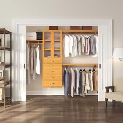 John Louis Home Solid Wood Walk-In Closet System with 5-Drawers and Doors Honey Maple