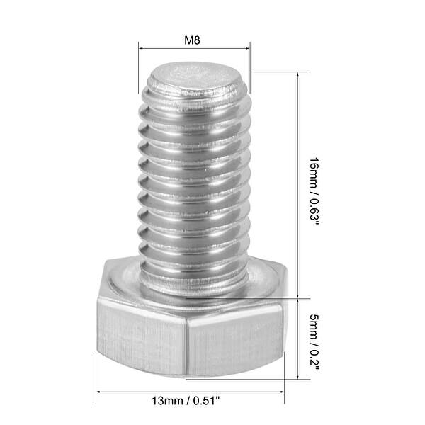 Metric M8x16mm 304 Stainless steel Hexagonal Head Screw Bolt Silver 10pcs Silver Tone Bed