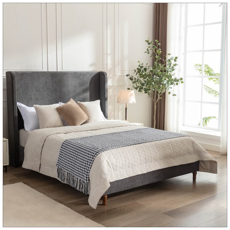 54" High Wingback Headboard Upholstered Bed For Bedroom