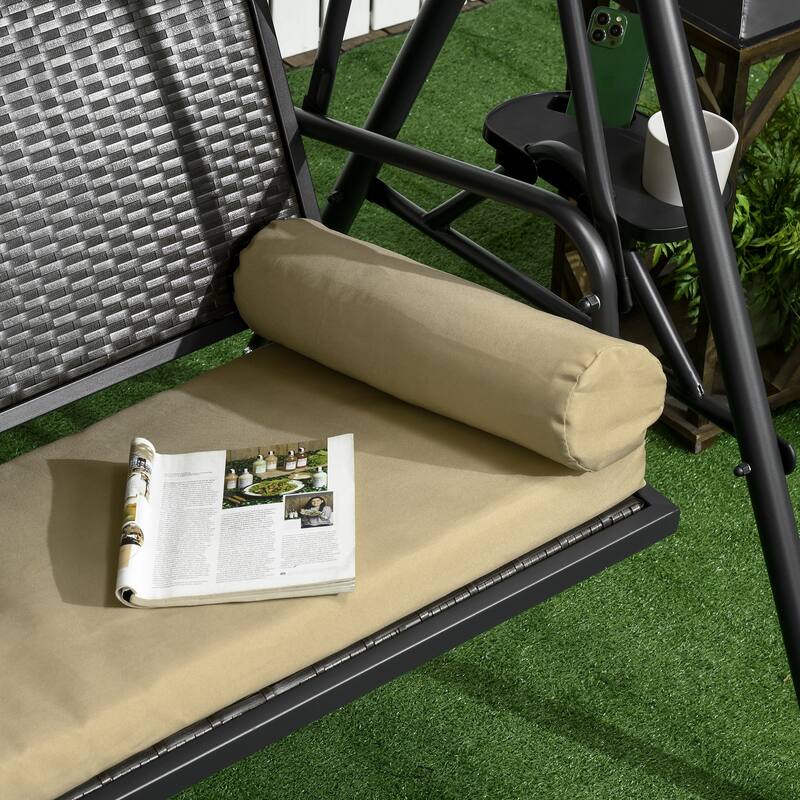 Outsunny 3-Seat Patio Swing Chair, Outdoor Canopy Swing Glider with Removable Cushion, Pillows, Adjustable Shade