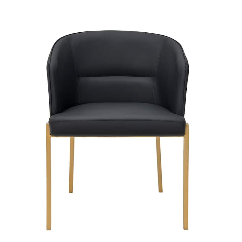 Cid Ravi 23 Inch Dining Chair, Dark Gray Faux Leather, Brass Steel Legs