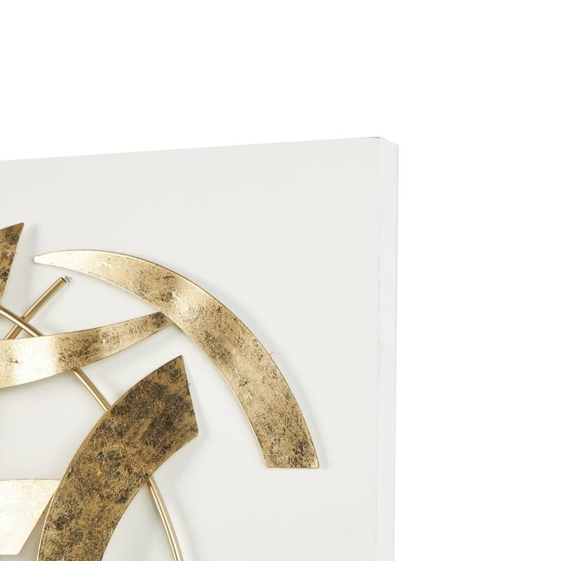 Gold Metal Metallic Curved Rod Abstract Home Wall Decor with White Wood Backing