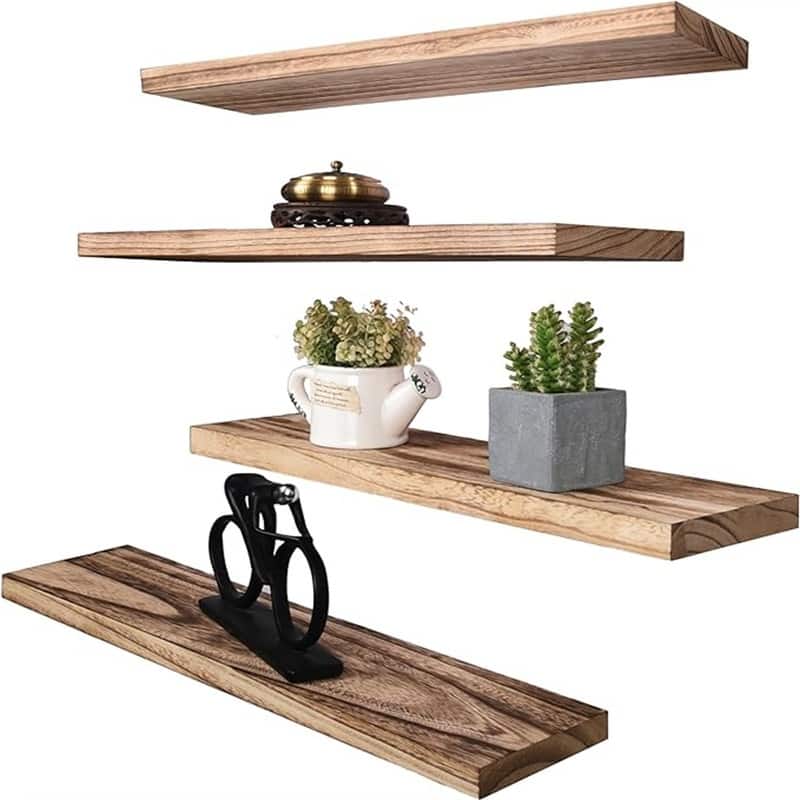 24 Inch Rustic Floating Shelves for Wall Decor Farmhouse Wood Wall Shelf for Bathroom Kitchen Bedroom Living Room Set of 4 Brown - Natural