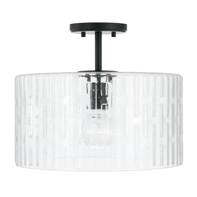 Emerson 1-light Dual Mount Semi-Flush/ Pendant w/ Embossed Seeded Glass - Matte Black