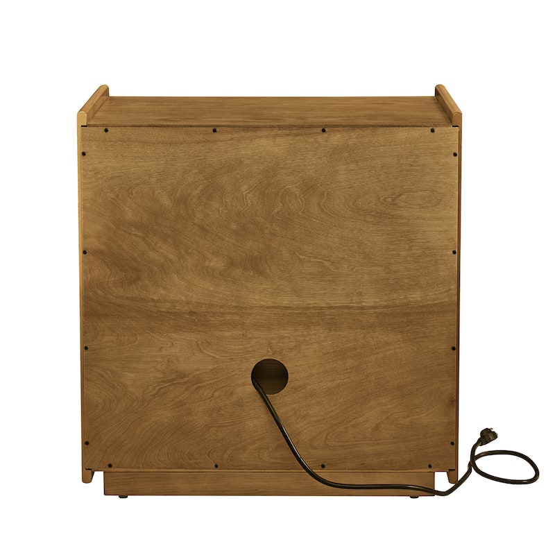 GDFStudio - Everlyn Solid Wood Mid Century Modern Nightstand with Charging Station and Louver Design with 2 Drawer