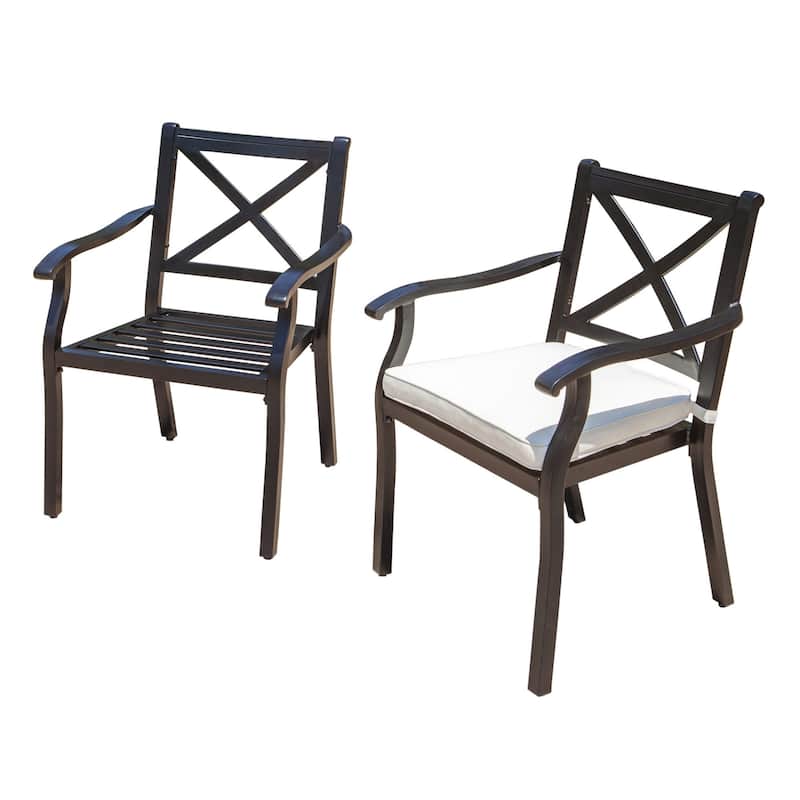 Outdoor Aluminum Dining Chairs Set Of 2 - Black