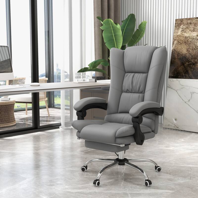 Vinsetto PU Leather Massage Office Chair with 4 Vibration Points, Heated Reclining Computer Chair with Adjustable Height - gray