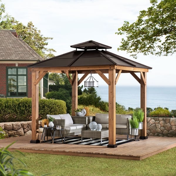 SummerCove Outdoor Patio Black Wooden Frame Grill Gazebo - Bed Bath ...