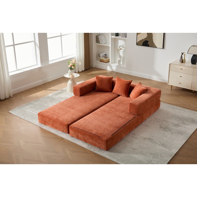 Queen Foldable Sofa Bed, 6-in-1 Convertible Sleeper Sofa with Mattress, Chaise Lounge Loveseat with Removable Cover
