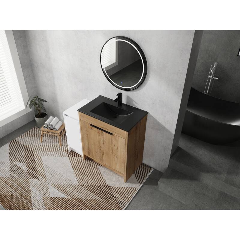 72" Freestanding Bathroom Vanity Set with Adjustable Storage Cabinets, Black Ceramic Sink