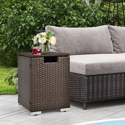 16'' Rattan Propane Tank Cover Hideaway Side Table Propane Gas Holder