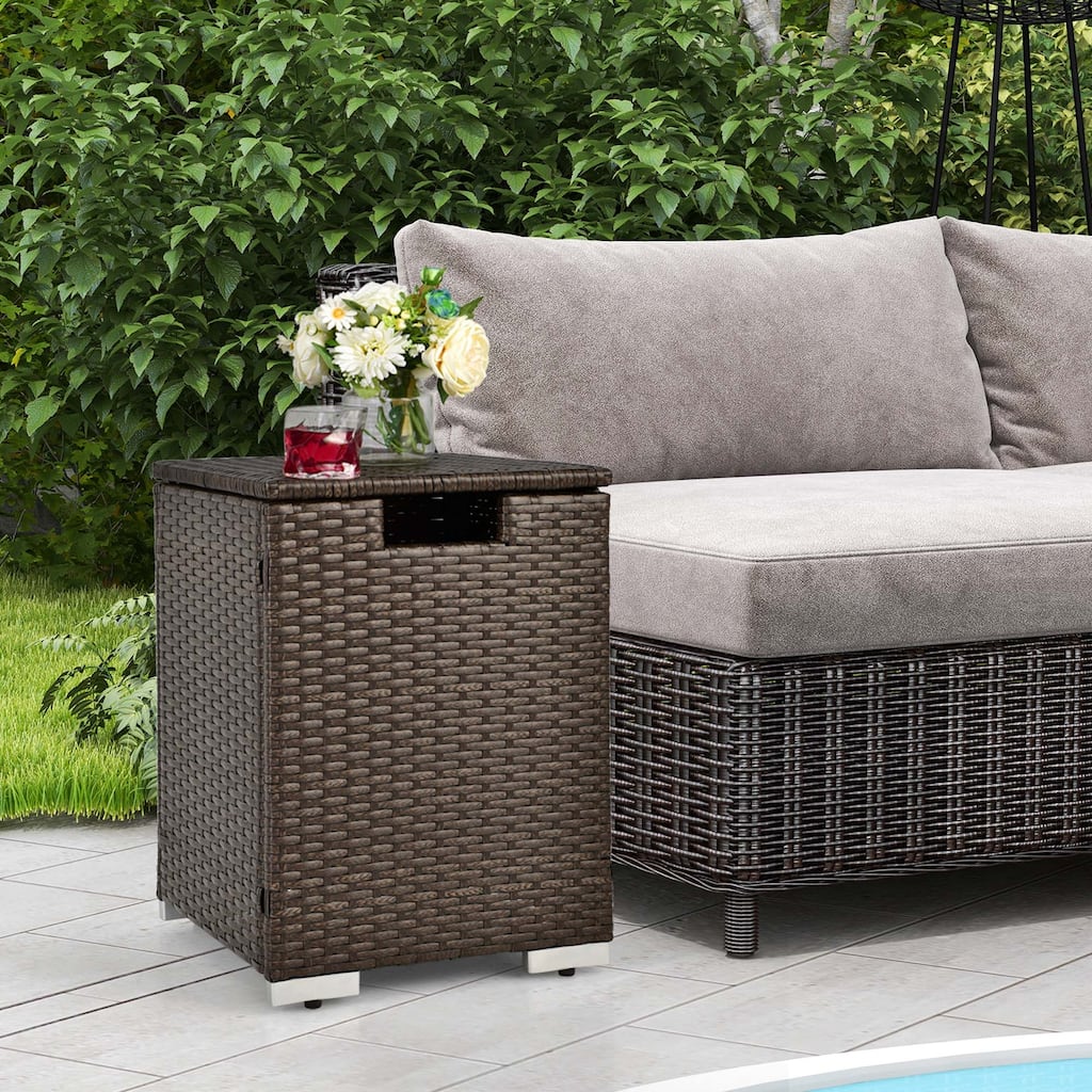 16'' Rattan Propane Tank Cover Hideaway Side Table Propane Gas Holder