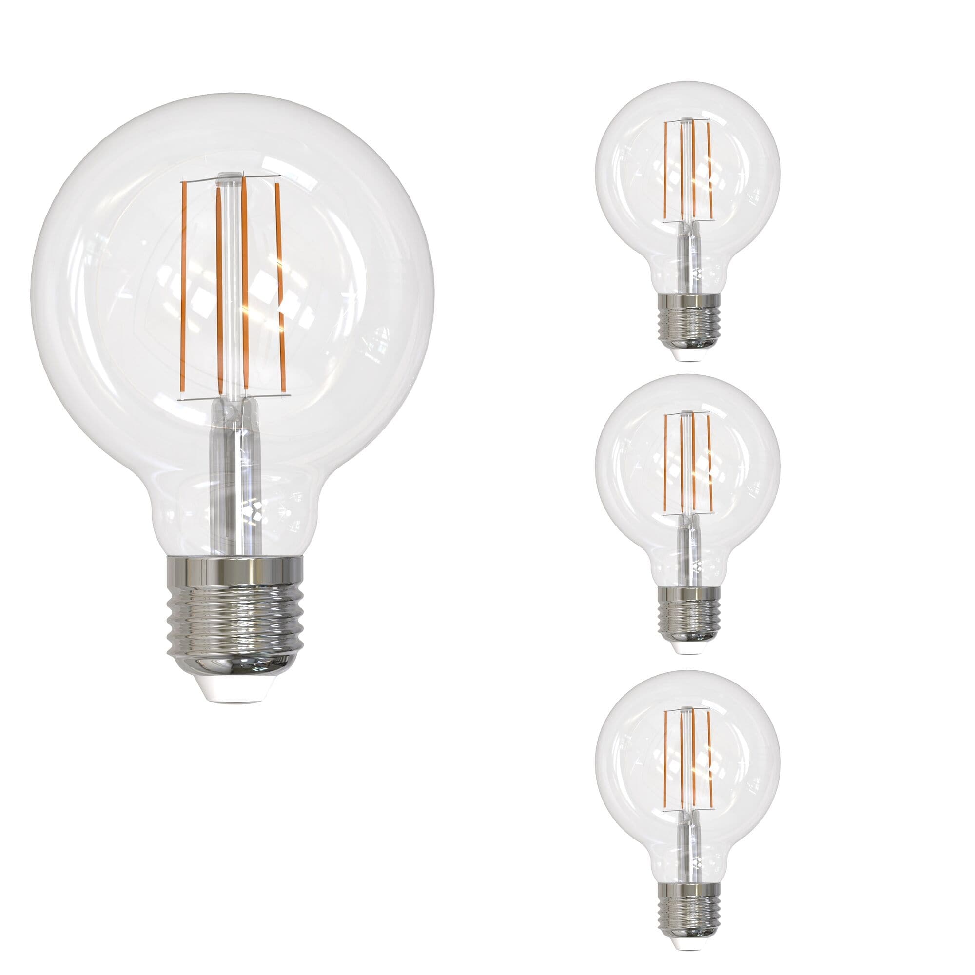 Bulbrite LED Filament Pack of (4) 5 Watt Dimmable G25 Light Bulb with a Clear Finish and Medium (E26) Base - Soft White Light