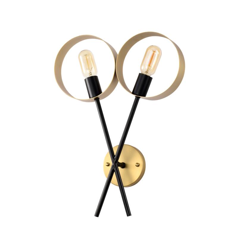 Shahar 14 Inch Satin Gold and Matte Black Modern Wall Sconces 2-Light
