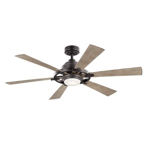 Kichler Iras 52 Inch LED Ceiling Fan Anvil Iron with Reversible Distressed Antique Grey Blades