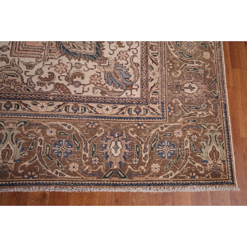 Distressed Tabriz Persian Vintage Rug Hand-Knotted Wool Carpet - 9'5" x 12'3"