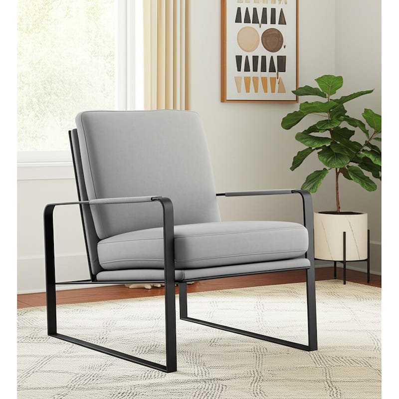 HomeRoots 35" Light Gray and Black Velvet And Metal Lounge Chair - 34.7 in. x 35 in. x 27.6 in. - 34.7 in. x 35 in.  x 27.6 in.