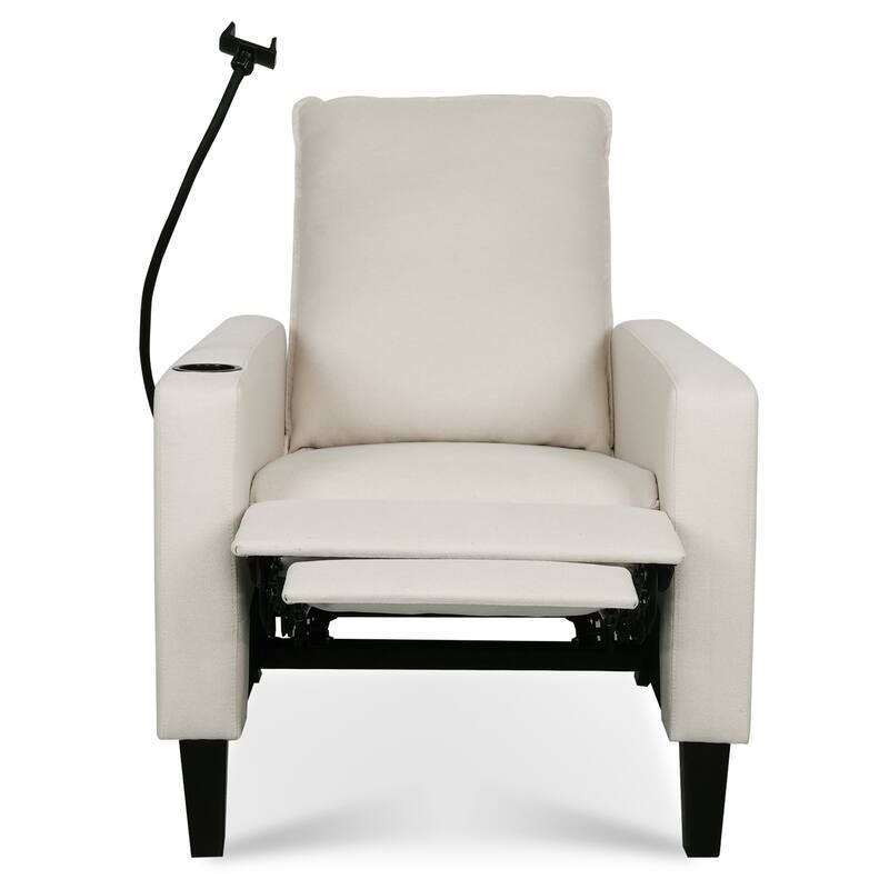 Beige Modern Fabric Manual Adjustable Recliner Chair with Mobile Phone Holder, Cup Holder, and Footrest