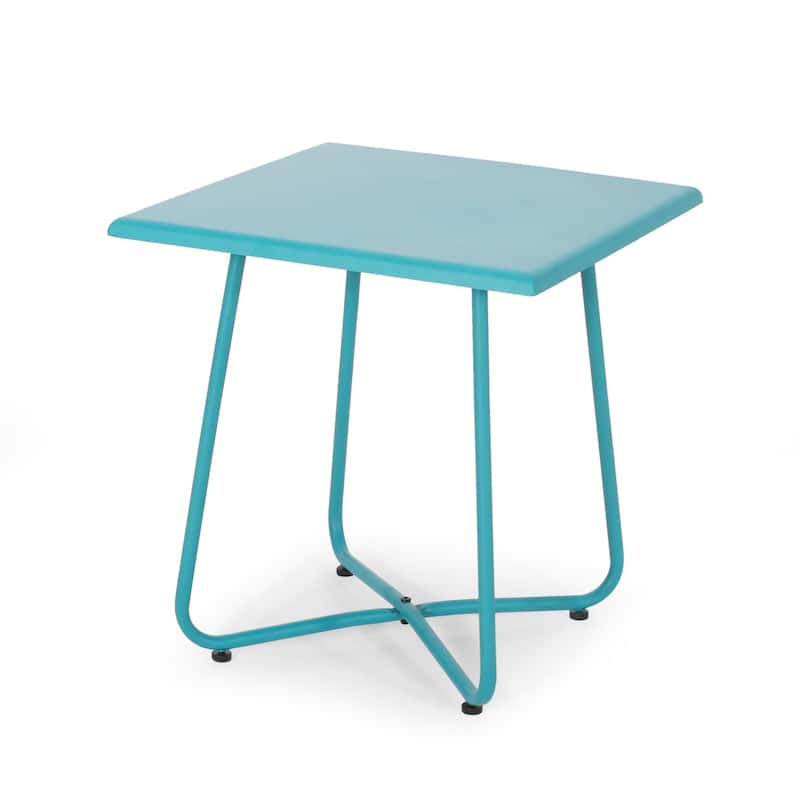 Alder Outdoor Modern 18" Side Table with Steel Legs by Christopher Knight Home - Teal